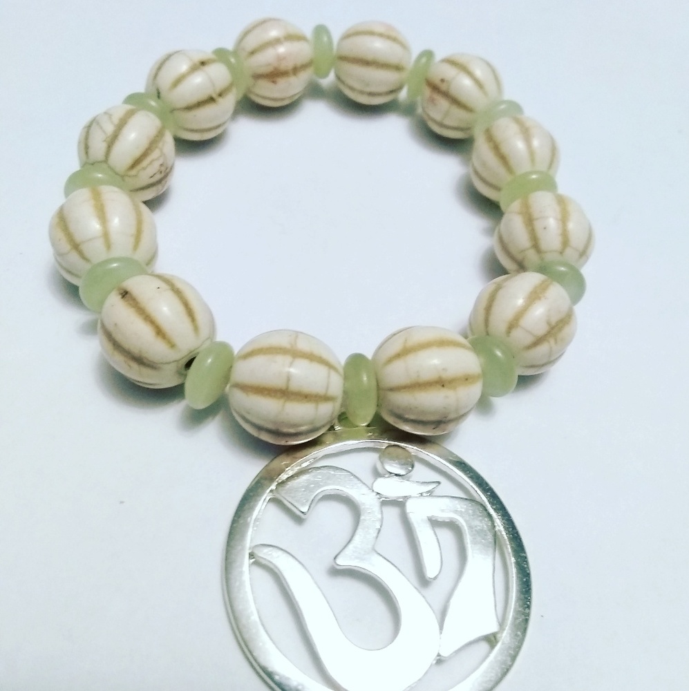 OM Jade and Turquoise Melon bead Bracelet